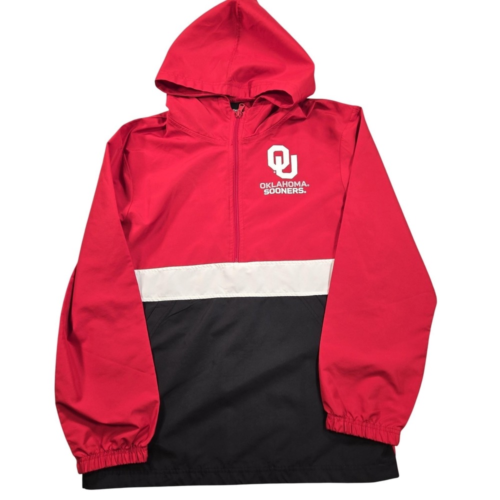 Oklahoma Sooners Jacket Mens Small Red Black NCAA Football Hooded Pullover